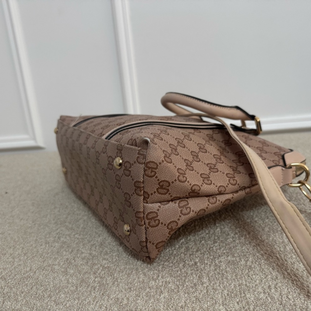 Chic Brown Satchel with Logo Pattern - image 9